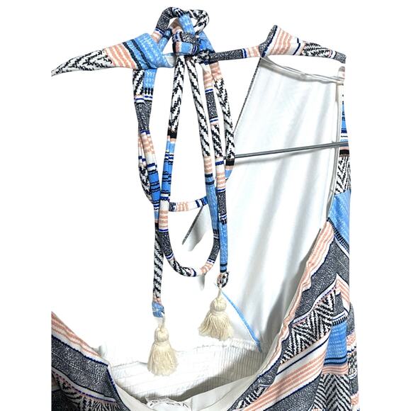 Venus Tassel Halter Jumpsuit Split Leg Smocked Waist Blue Stripe Womens Plus 1X - Picture 8 of 11